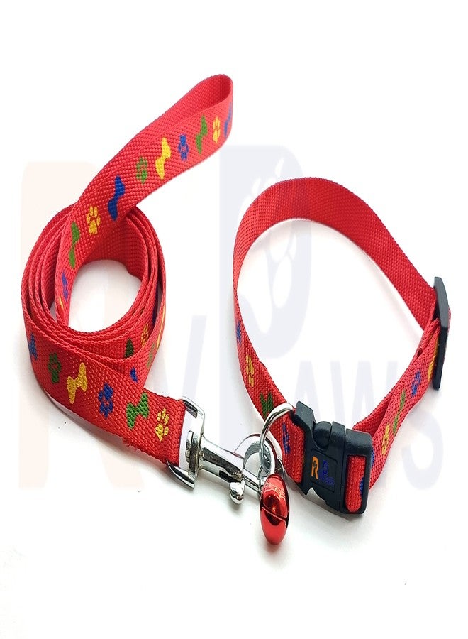 Pups&Pets Printed Nylon Collar Leash Set Adjustable 15 MM, Ideal for All Breed Small Dog & Puppies - (Red, Pattern 04) - Image 4